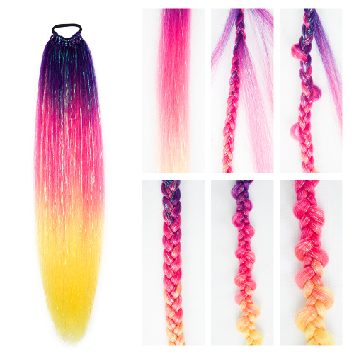 Alileader 110g Multi Colors Highlight Silk Hair Tinsel Straight Kids Ponytail Braids Extension With Elastic Rubber Band Supplier, Supply Various Alileader 110g Multi Colors Highlight Silk Hair Tinsel Straight Kids Ponytail Braids Extension With Elastic Rubber Band of High Quality