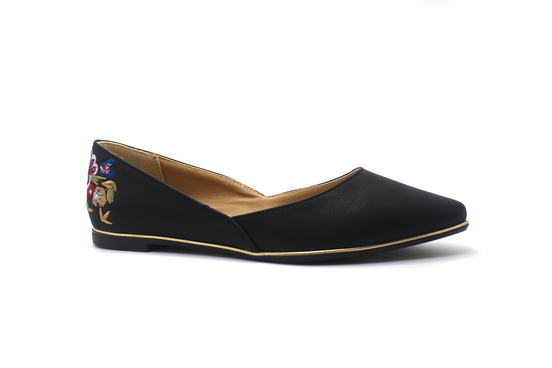 Poity toe flat shoes with embroidery elements