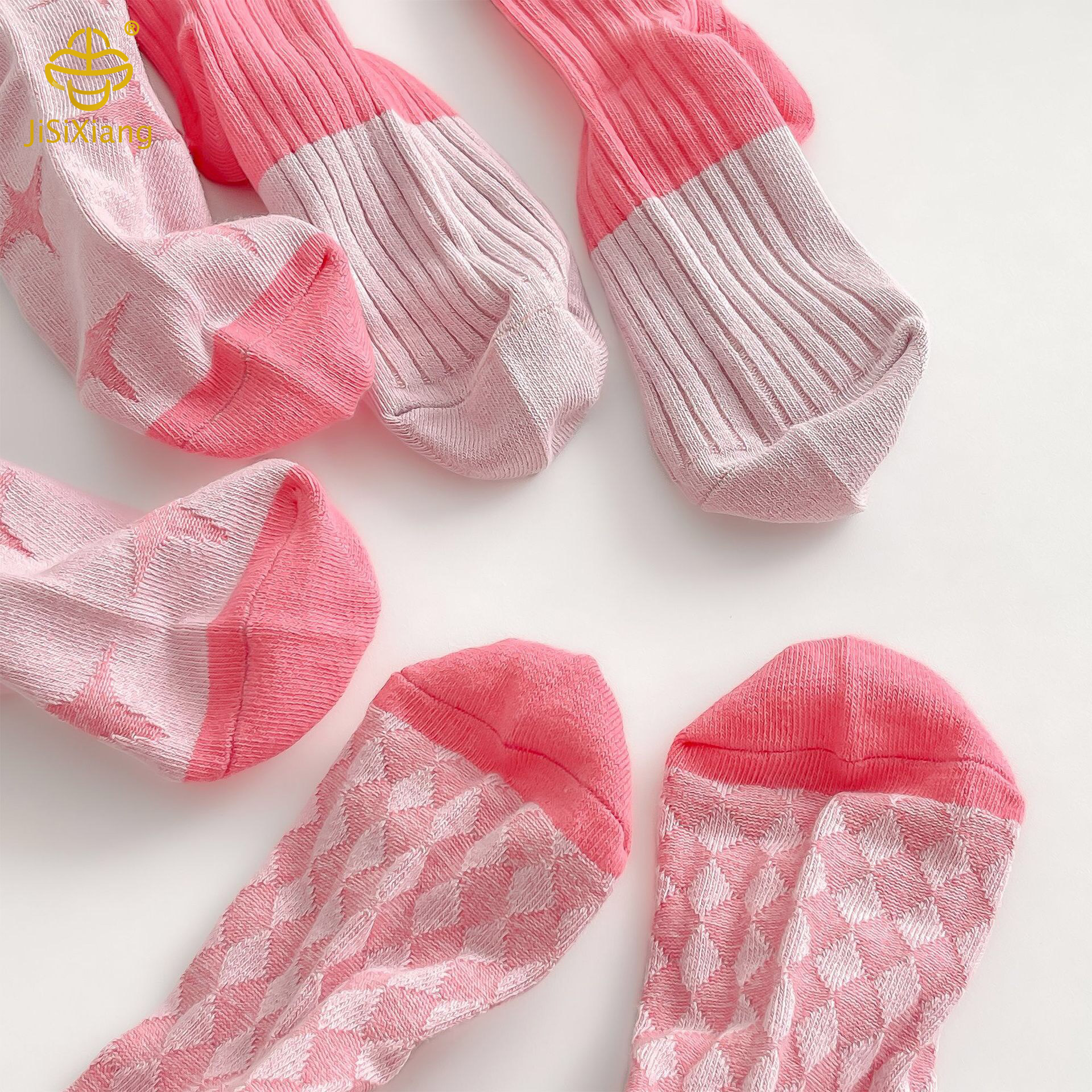 Korean pink dopamine contrasting mid calf sock Korean pink dopamine contrasting mid calf sock