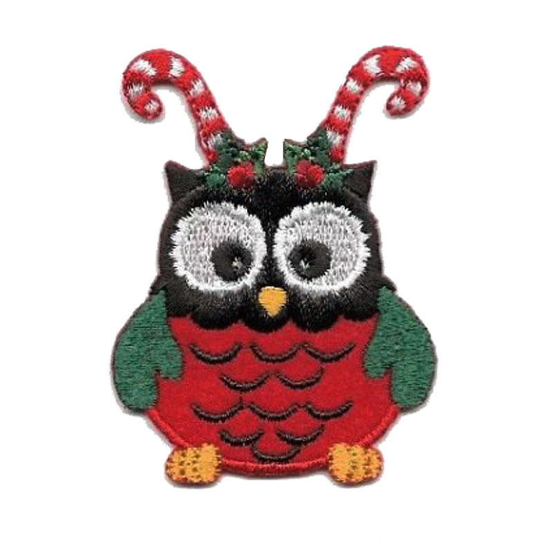 Owl Christmas Candy Cane Embroidered Patch Owl Christmas Candy Cane Embroidered Patch