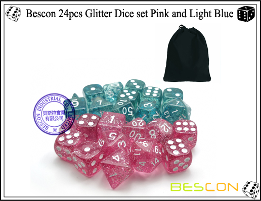 Bescon 24pcs Glitter Dice set Pink and Light Blue-3 Bescon 24pcs Glitter Dice set Pink and Light Blue-3