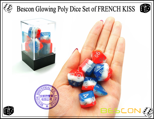 Bescon Glowing Poly Dice Set of FRENCH KISS-9 Bescon Glowing Poly Dice Set of FRENCH KISS-9