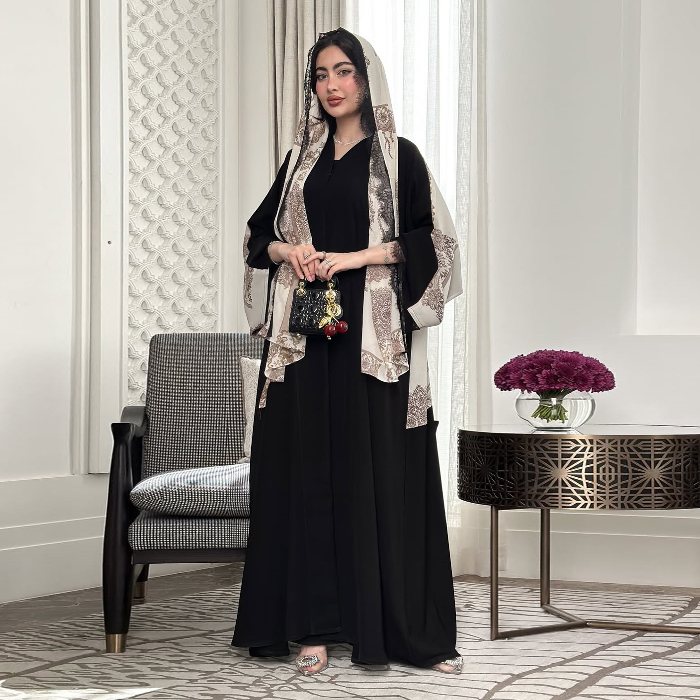 Ice Silk Lace Open Abaya Detail Ice Silk Lace Open Abaya Detail