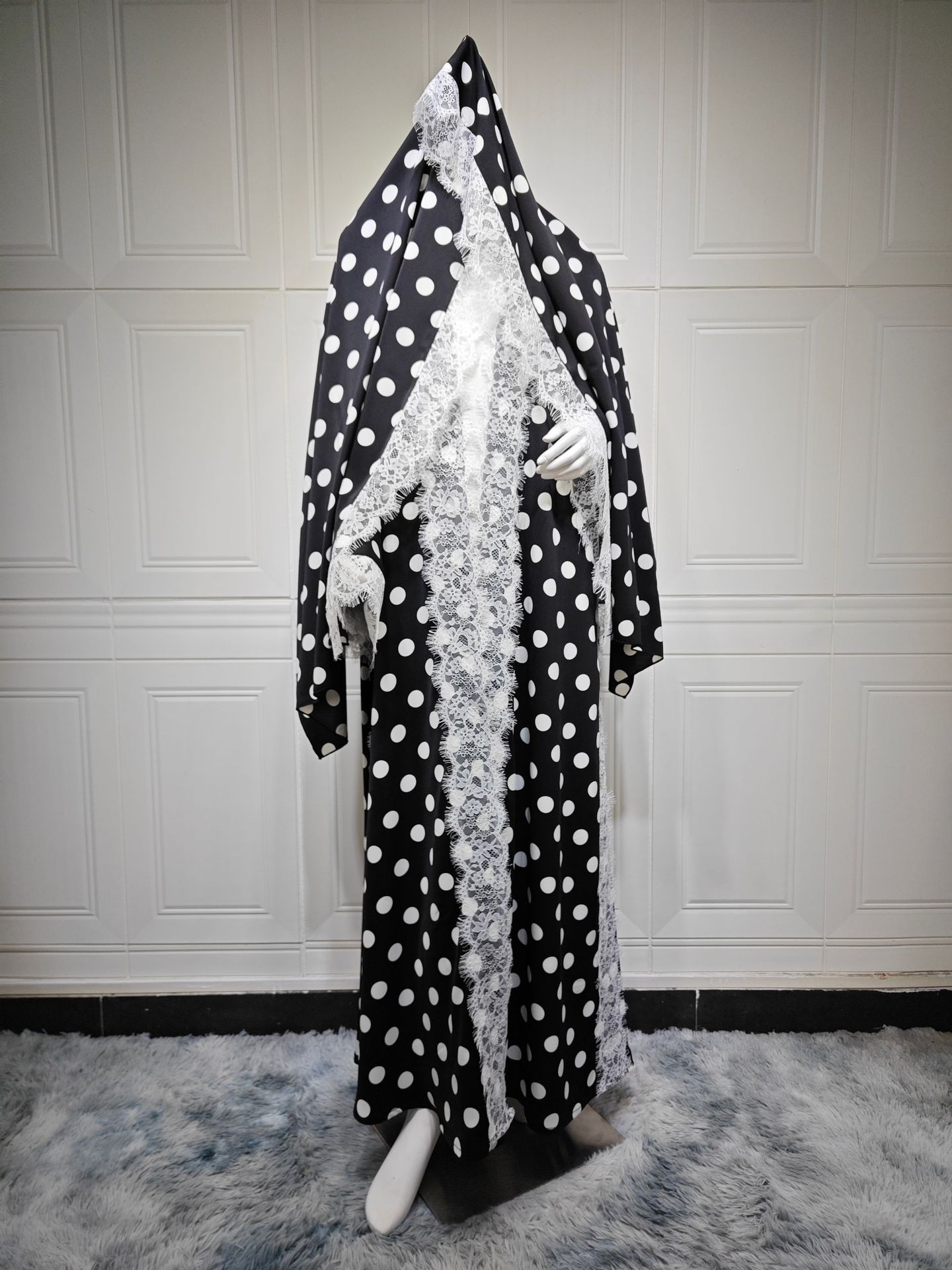 Black Polka Dot Lace Abaya MQ291 (1) Black Polka Dot Lace Abaya MQ291 (1)
