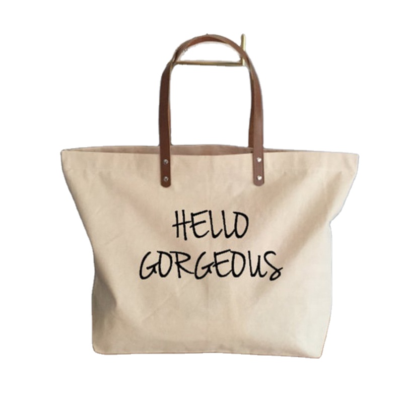 Eco Friendly Large Canvas Handbag Cotton Natural Embroidery Printed Logo Leather Handle Shopping Market Tote Bags1 Eco Friendly Large Canvas Handbag Cotton Natural Embroidery Printed Logo Leather Handle Shopping Market Tote Bags1