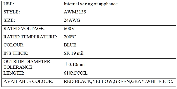 Silicone electrical wire BLUE UL3135 24# Silicone electrical wire BLUE UL3135 24#