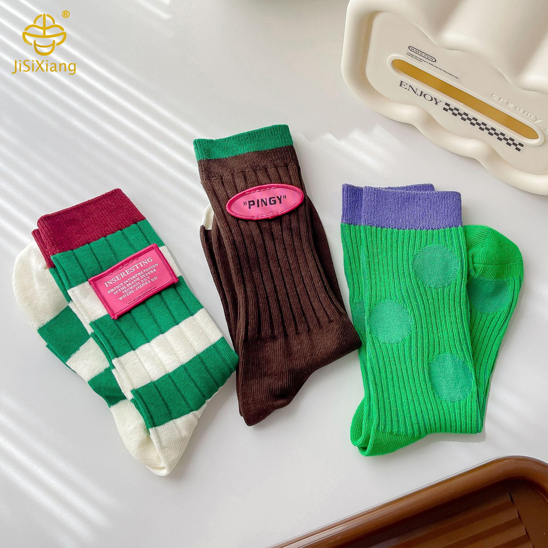 version color blocking manual labeling mid tube sock for women version color blocking manual labeling mid tube sock for women