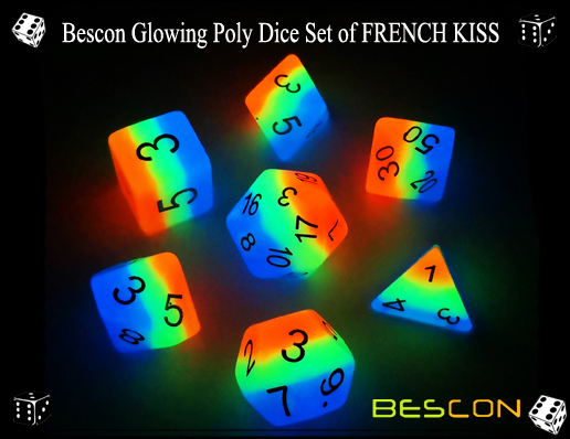 Bescon Glowing Poly Dice Set of FRENCH KISS-2 Bescon Glowing Poly Dice Set of FRENCH KISS-2