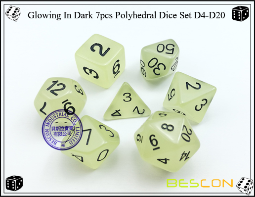 Glowing In Dark 7pcs Polyhedral Dice Set D4-D20 Glowing In Dark 7pcs Polyhedral Dice Set D4-D20