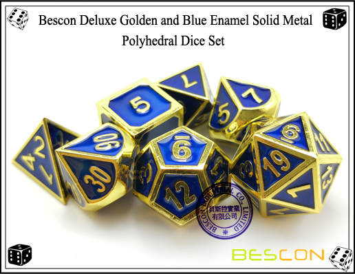 Bescon Deluxe Golden und Blau Emaille Solide Metall Polyhedral Rolle Spielen RPG Spiel Würfel Set (7 Ster in Pack) -6 Bescon Deluxe Golden and Blue Enamel Solid Metal Polyhedral Role Playing RPG Game Dice Set (7 Die in Pack)-6