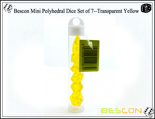 Bescon Mini Polyhedral Würfel Set von 7 - Transparent Gelb-7 Bescon Mini Polyhedral Dice Set of 7--Transparent Yellow-7