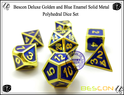 Bescon Deluxe Goldene und blaue Emaille Solide Metall Polyhedral Rolle Spielen RPG Spiel Würfel Set (7 Ster in Pack) -3 Bescon Deluxe Golden and Blue Enamel Solid Metal Polyhedral Role Playing RPG Game Dice Set (7 Die in Pack)-3