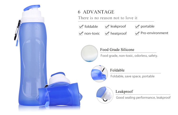 스포츠 접을 수있는 실리콘 물병 Sport Collapsible Silicone Water Bottles