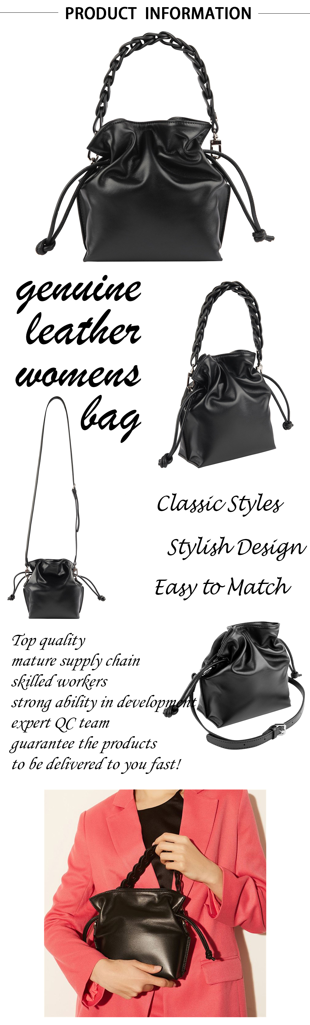 Leather Drawstring Bucket Bag Chic Crossbody Leather Drawstring Bucket Bag Chic Crossbody
