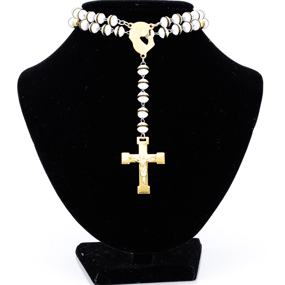 クロスシリコンロザリオビーズチェーンカトリックロザリオネックレス Cross Silicon Rosary Bead Chain Catholic Rosaries Necklace