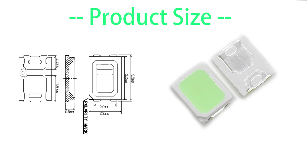 Size of 2835 Green LED SMD 2835WGC52L35 Size of 2835 Green LED SMD 2835WGC52L35