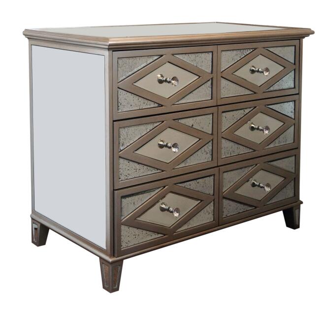 Зеркало с 6 ящиками из античного золота, Mf 1809 Antique Gold Mirrored 6 Drawer Chest Mf 1809