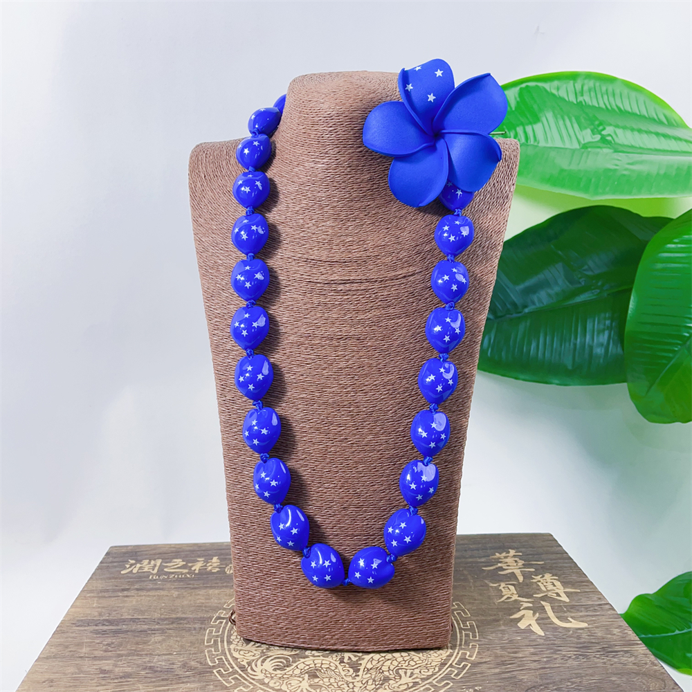 FSM Flag Kukui Nut Necklace KN-jn057_0005 FSM Flag Kukui Nut Necklace KN-jn057_0005