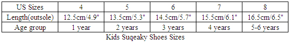 Kids Squeaky Shoes Sizes