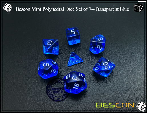 Bescon Mini Jeu de dés polyédriques 7 - Transparent Bleu-3 Bescon Mini Polyhedral Dice Set of 7--Transparent Blue-3