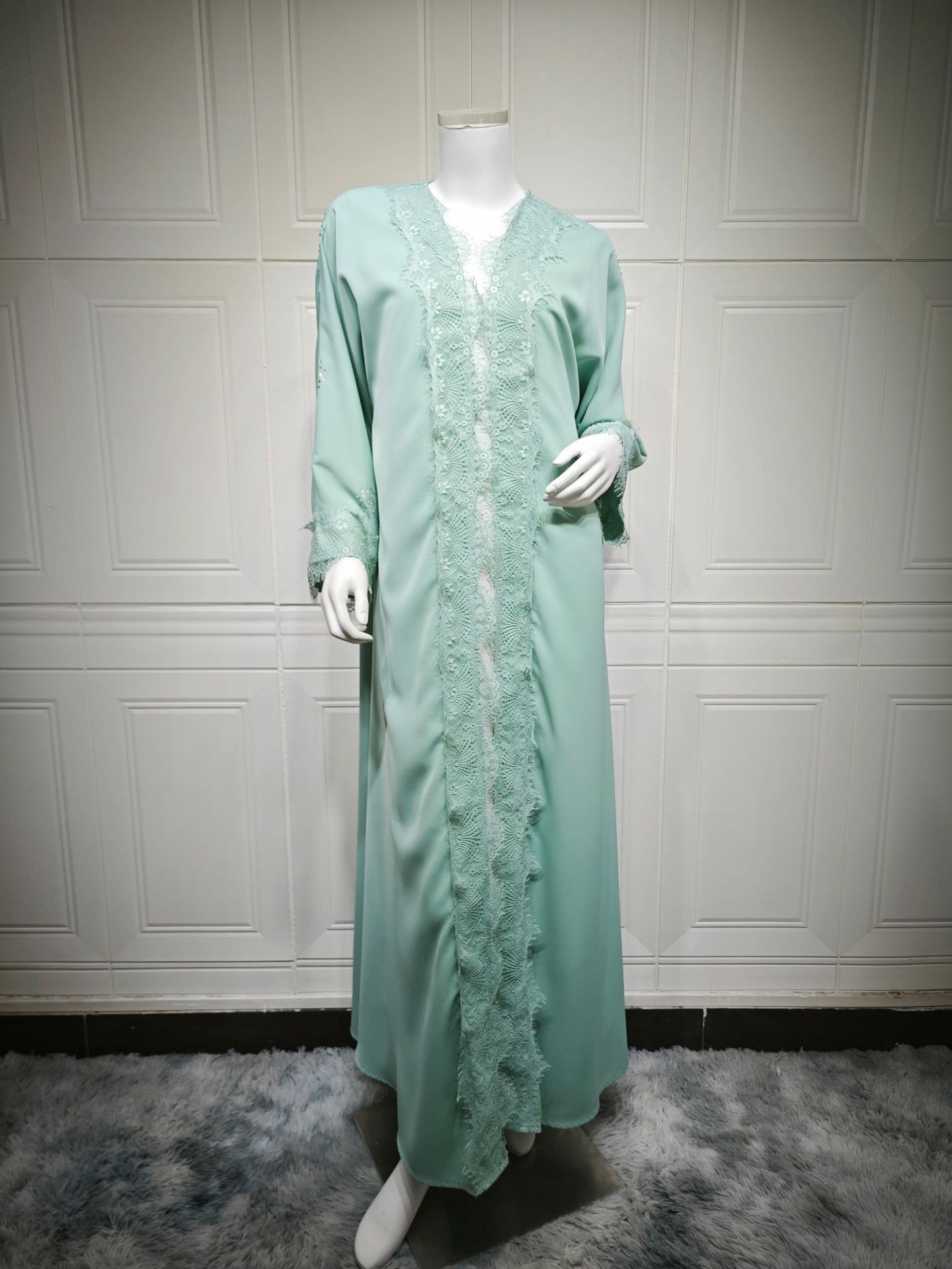 Solid Color Lace Open Abaya Cardigan Solid Color Lace Open Abaya Cardigan