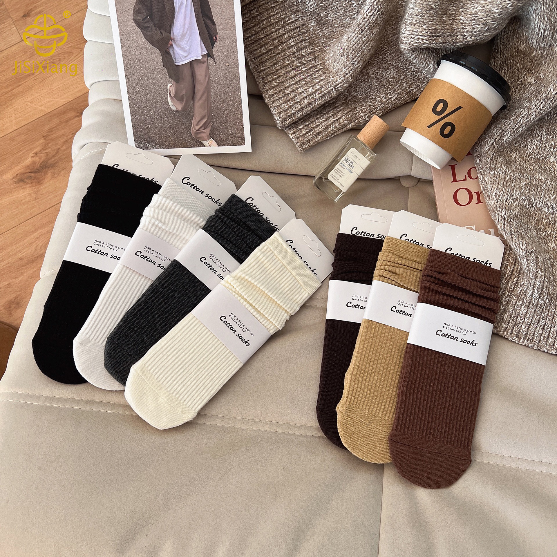 version solid color mid tube socks pile socks college style version solid color mid tube socks pile socks college style