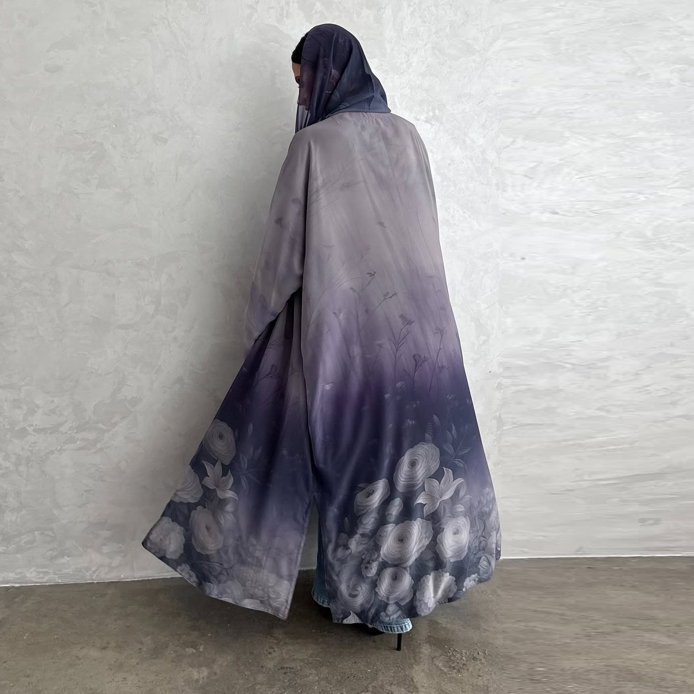 Gradient Printed Chiffon Abaya Back View Gradient Printed Chiffon Abaya Back View