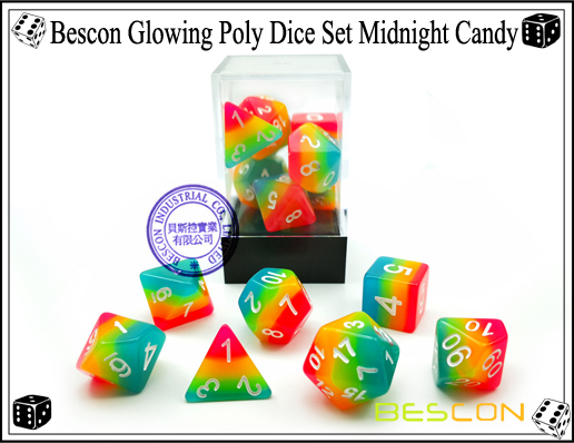 Bescon Glühende Poly Würfel Set Midnight Candy-10 Bescon Glowing Poly Dice Set Midnight Candy-10