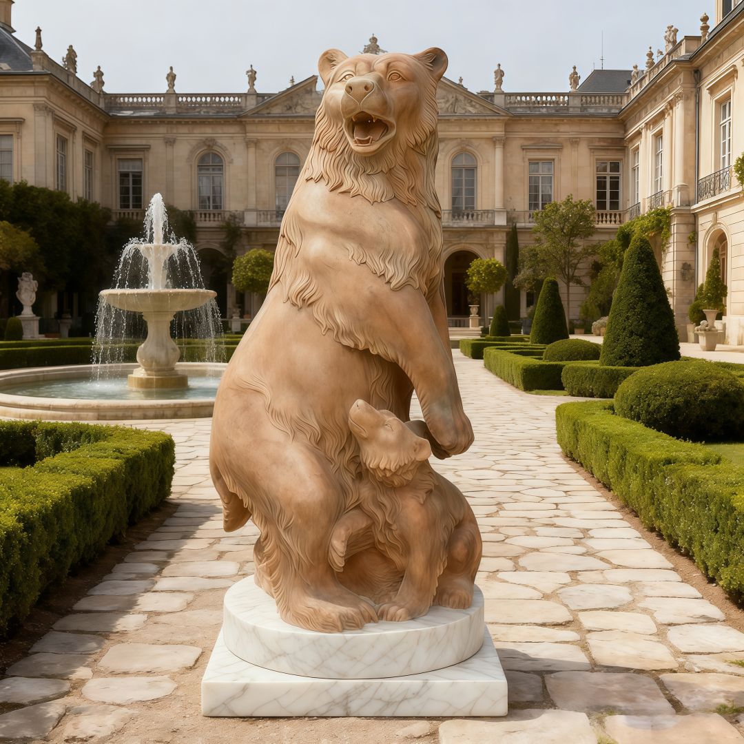 Marble Bear Statue Garden View Marble Bear Statue Garden View