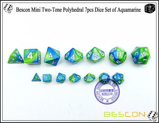 Bescon Mini Two-Tone Polyhedral 7pcs Dice Set of Aquamarine-3 Bescon Mini Two-Tone Polyhedral 7pcs Dice Set of Aquamarine-3