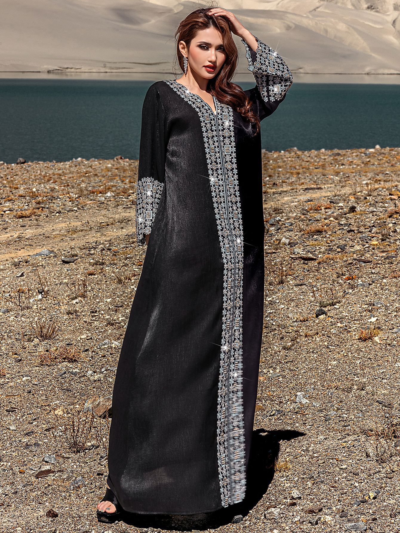 Black Embroidered Abaya Detail View 1 Black Embroidered Abaya Detail View 1