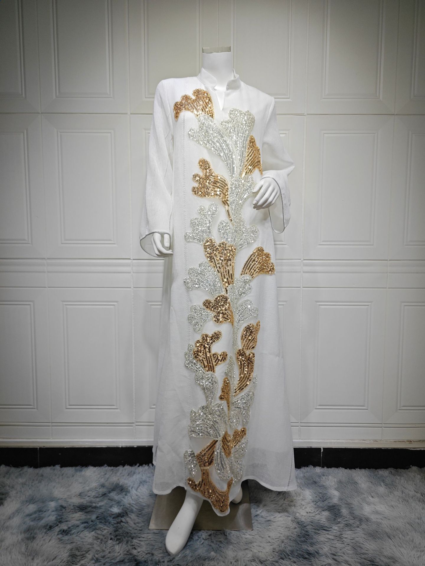 Floral Sequined Jalabiya Abaya Dress Ramadan AB567 (7) Floral Sequined Jalabiya Abaya Dress Ramadan AB567 (7)