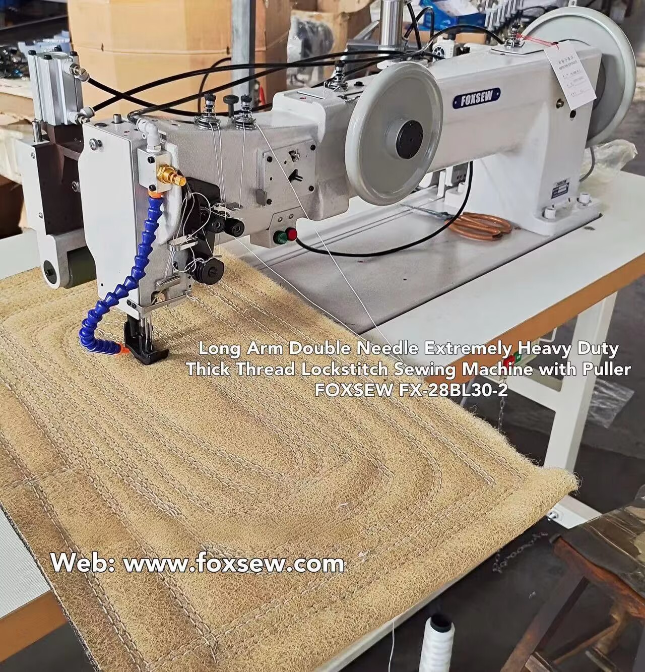 Long Arm Double Needte Triple Feed Extra Heavy Duty Lockstitch Sewing Machine with Puller FOXSEW FX-28BL30-2 -A Long Arm Double Needte Triple Feed Extra Heavy Duty Lockstitch Sewing Machine with Puller FOXSEW FX-28BL30-2 -A