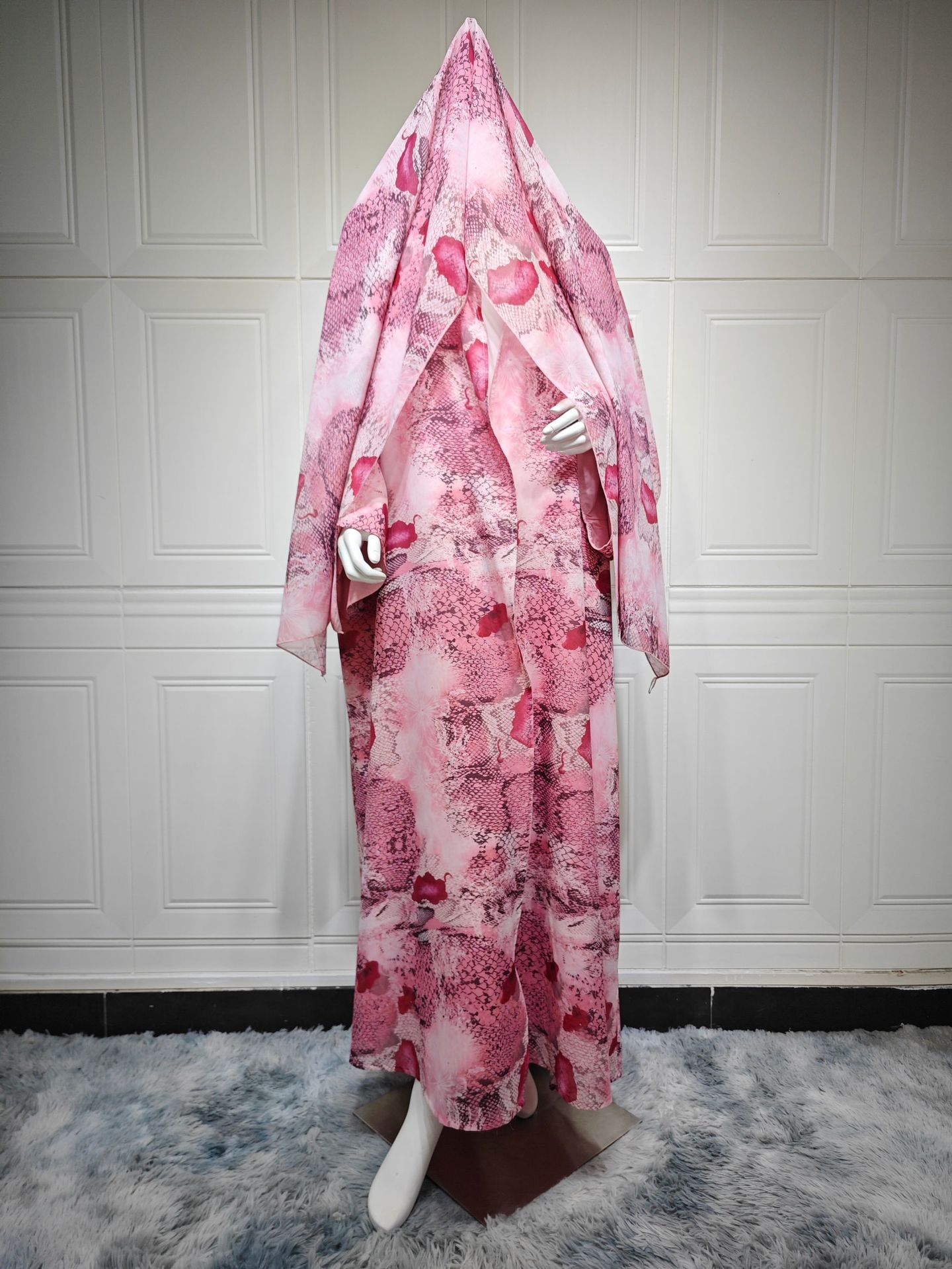 Printed Chiffon Open Abaya Set with Matching Hijab Printed Chiffon Open Abaya Set with Matching Hijab