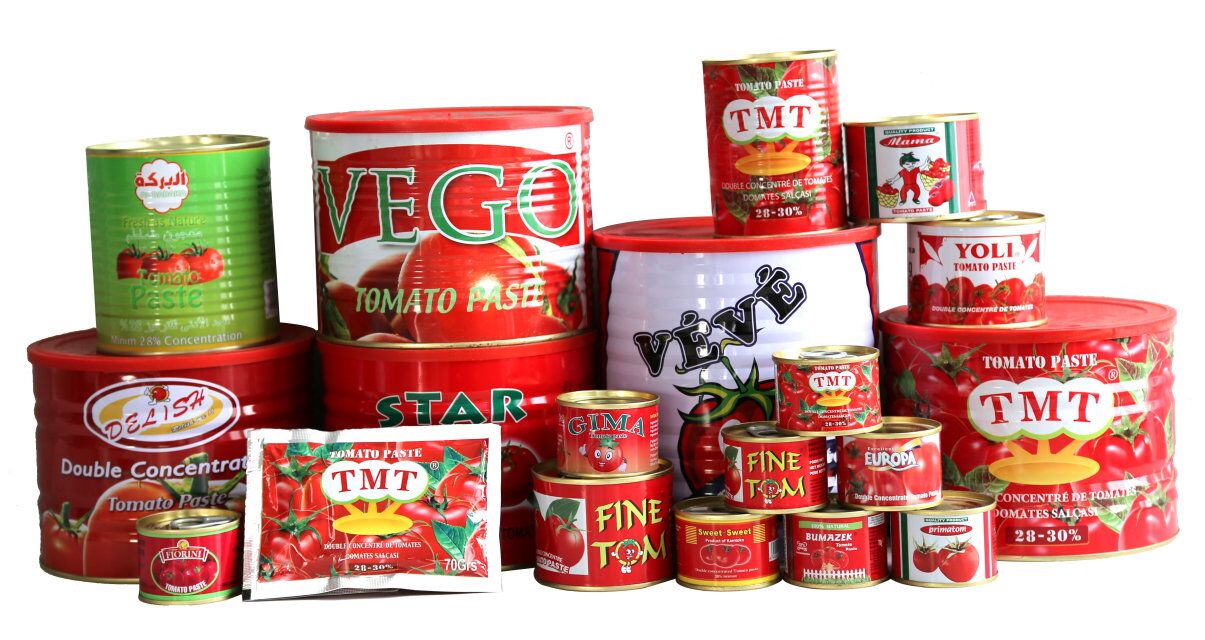 Different sizes cans packaging tomato paste