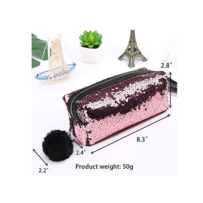 Sequin Pink And Gold Pencil Case 3 Sequin Pink And Gold Pencil Case 3
