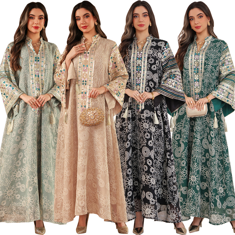 Embroidered Abaya with Tassel Sleeve Detail Embroidered Abaya with Tassel Sleeve Detail