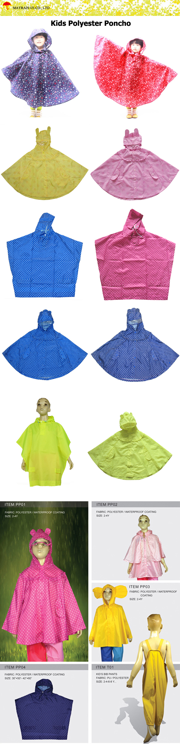 Kids Polyester Rain Poncho