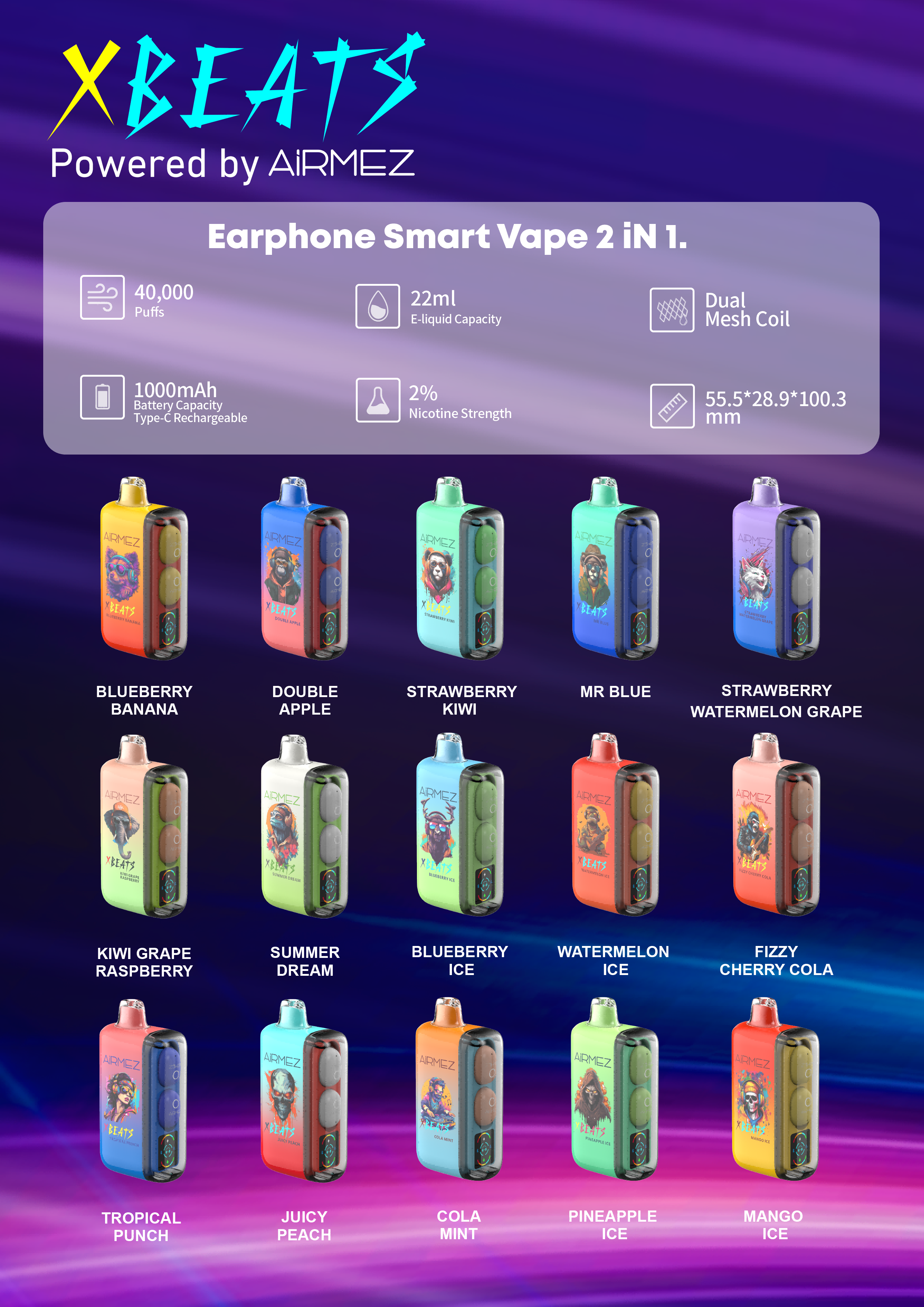 AIRMEZ XBEATS 40k puffs 2 in 1 2%(1) AIRMEZ XBEATS 40k puffs 2 in 1 2%(1)