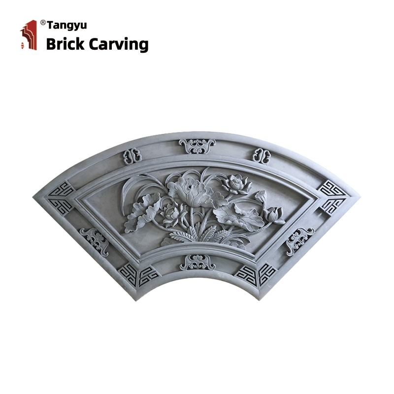 Old style gray brick carved fan shaped statue Old style gray brick carved fan shaped statue