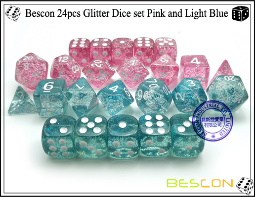 Bescon 24pcs Glitter Dice set Pink and Light Blue-7 Bescon 24pcs Glitter Dice set Pink and Light Blue-7
