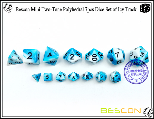 Bescon Mini de dos tonos, poliédrico, 7 piezas, dados, conjunto de Icy Track-3 Bescon Mini Two-Tone Polyhedral 7pcs Dice Set of Icy Track-3