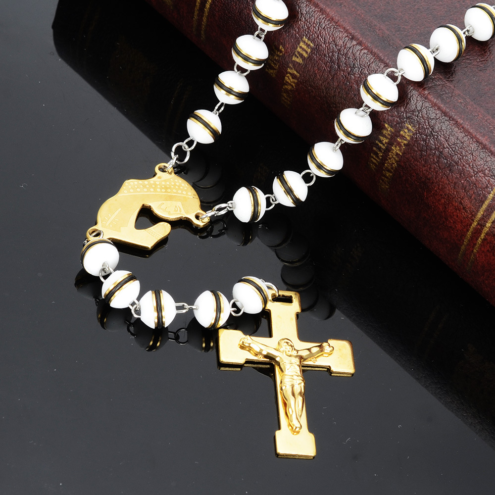 クロスシリコンロザリオビーズチェーンカトリックロザリオネックレス Cross Silicon Rosary Bead Chain Catholic Rosaries Necklace