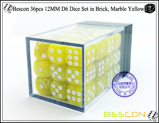 Dados Bescon 36pcs 12MM D6 en ladrillo, mármol amarillo-2 Bescon 36pcs 12MM D6 Dice Set in Brick, Marble Yellow-2