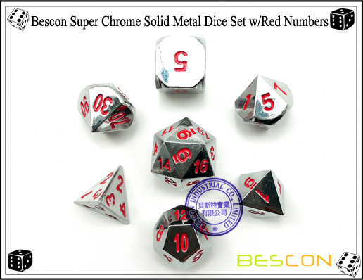 Bescon Super Chrome Solid Metal Dice Set with Red Numbers-3 Bescon Super Chrome Solid Metal Dice Set with Red Numbers-3