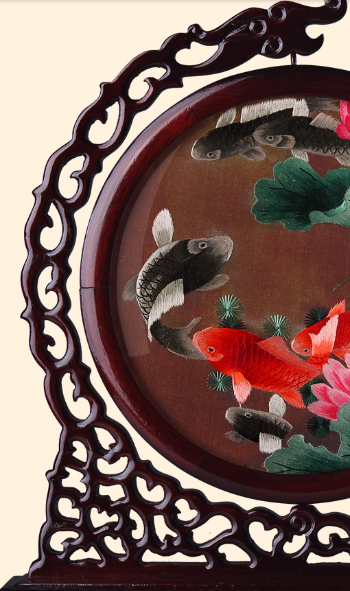 Hand Embroidered Artwork Lotus Fish Hand Embroidered Artwork Lotus Fish