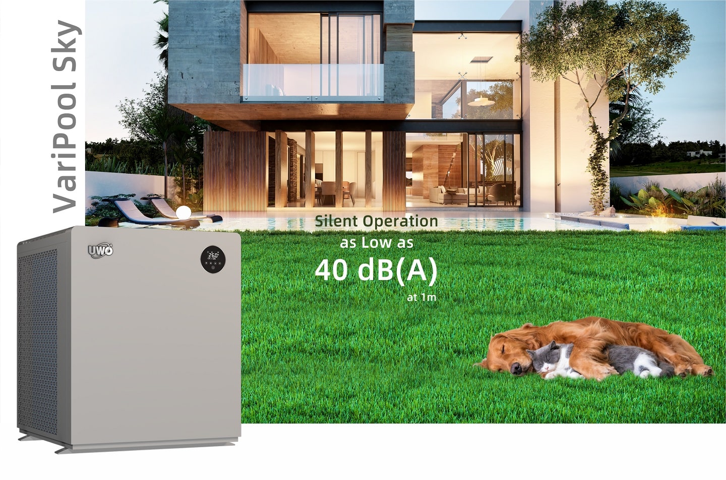 VariPool Sky pool heat pump bring low noise to sleeping cat and dog VariPool Sky pool heat pump bring low noise to sleeping cat and dog