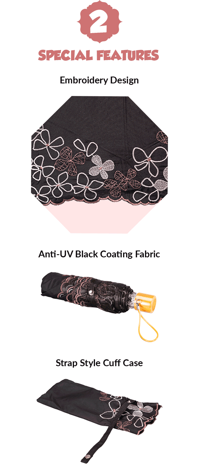 Stickerei Kompaktschirm Embroidery Compact Umbrella