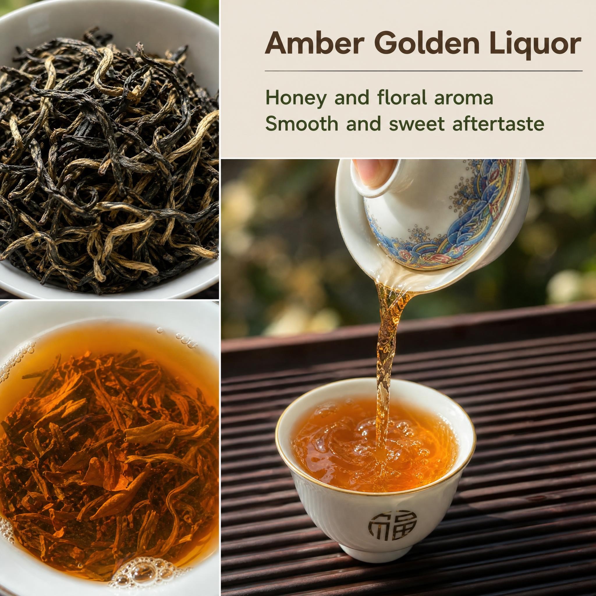 Organic Kung Fu Black Tea Amber Golden Liquor & Tasting Scene Organic Kung Fu Black Tea Amber Golden Liquor & Tasting Scene