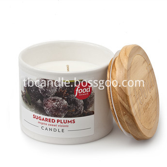 pouring scented candles in white ceramic container with wooden lid